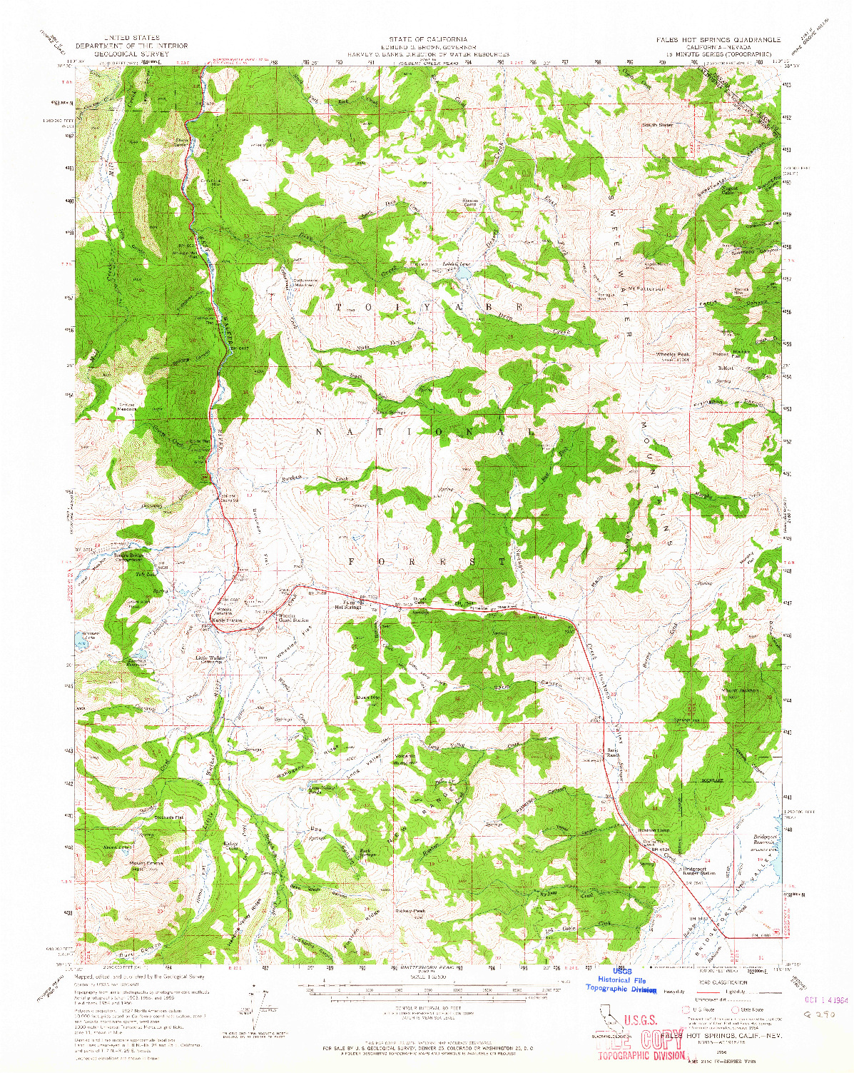 USGS 1:62500-SCALE QUADRANGLE FOR FALES HOT SPRINGS, CA 1956