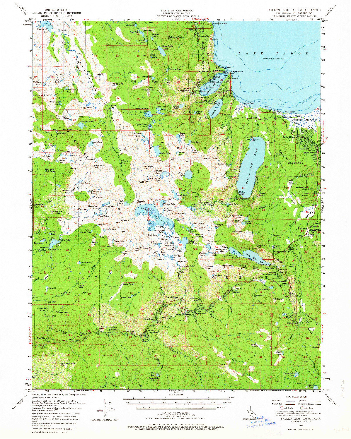 USGS 1:62500-SCALE QUADRANGLE FOR FALLEN LEAF LAKE, CA 1955