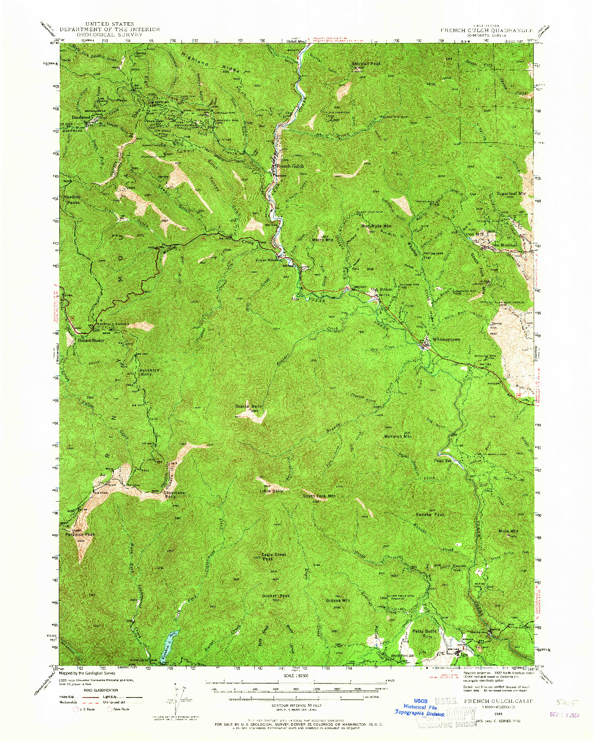 USGS 1:62500-SCALE QUADRANGLE FOR FRENCH GULCH, CA 1944