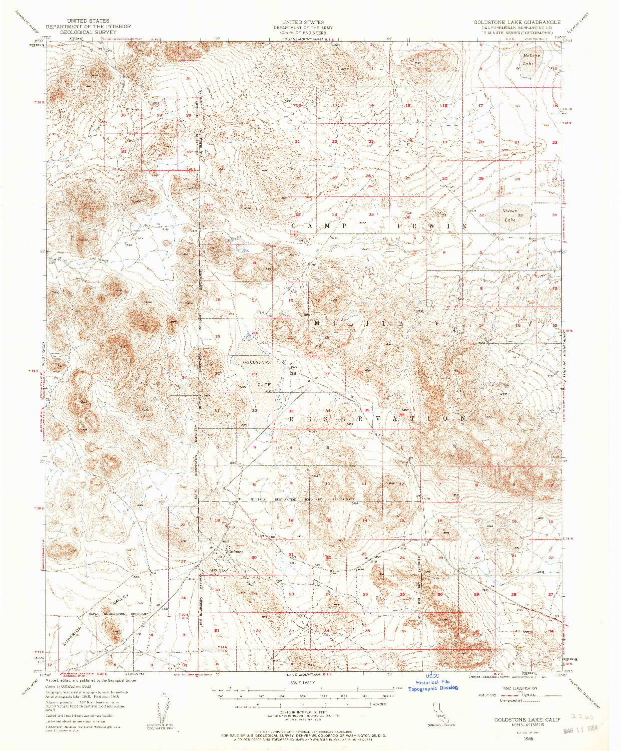 USGS 1:62500-SCALE QUADRANGLE FOR GOLDSTONE LAKE, CA 1948