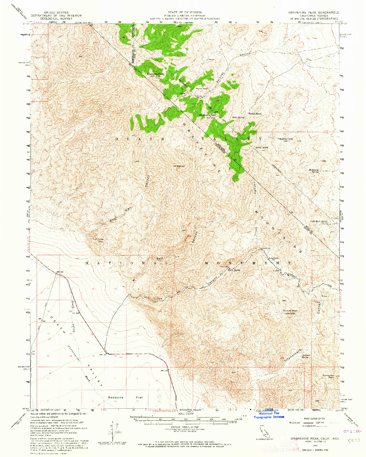 USGS 1:62500-SCALE QUADRANGLE FOR GRAPEVINE PEAK, CA 1957