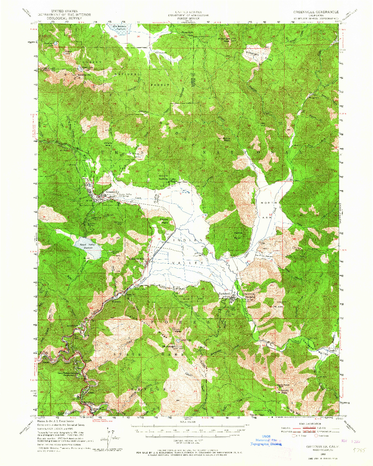 USGS 1:62500-SCALE QUADRANGLE FOR GREENVILLE, CA 1950