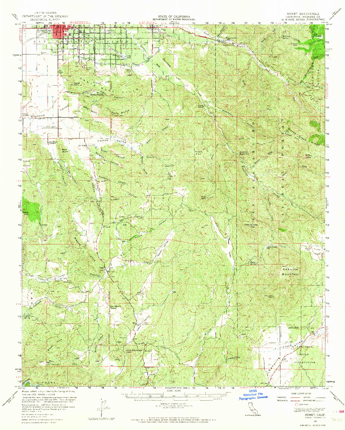 USGS 1:62500-SCALE QUADRANGLE FOR HEMET, CA 1957