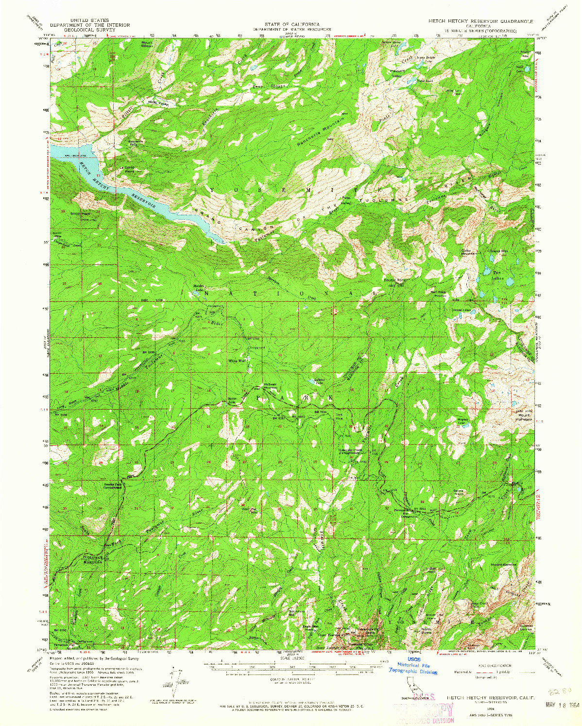 USGS 1:62500-SCALE QUADRANGLE FOR HETCH HETCHY RESERVOIR, CA 1956