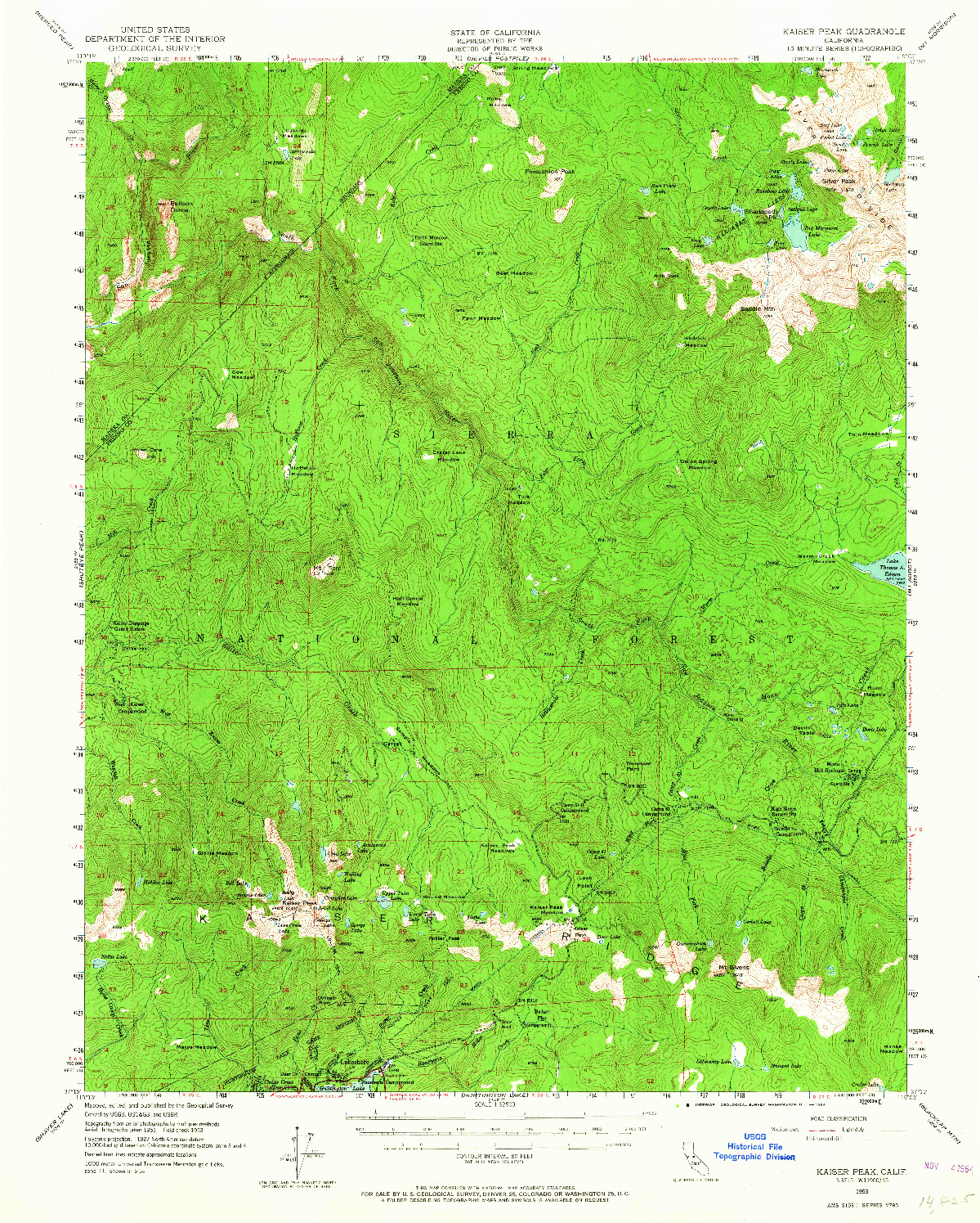 USGS 1:62500-SCALE QUADRANGLE FOR KAISER PEAK, CA 1953