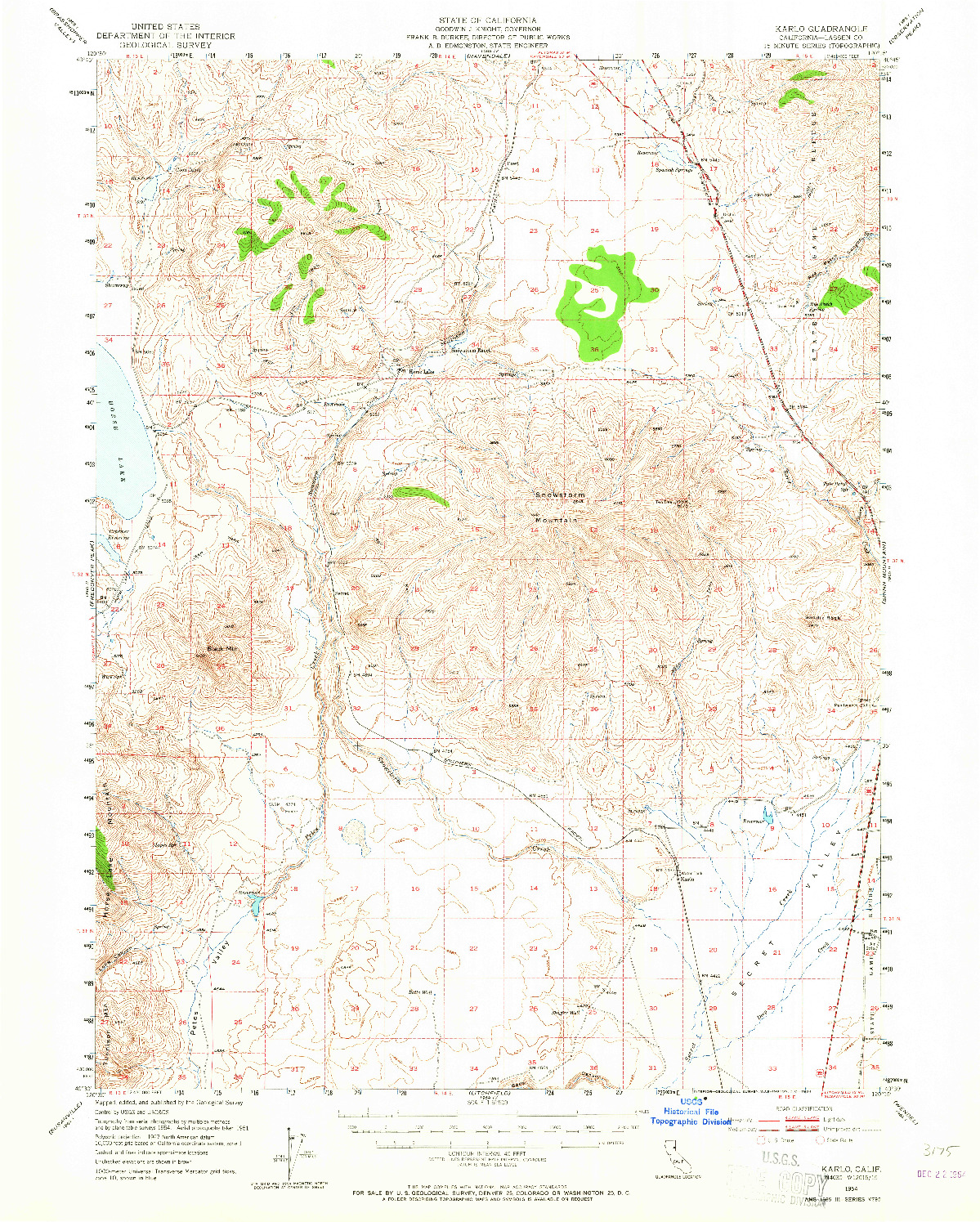 USGS 1:62500-SCALE QUADRANGLE FOR KARLO, CA 1954