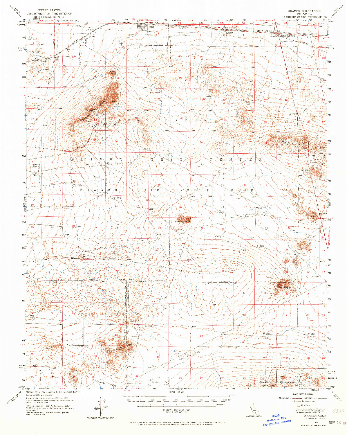 USGS 1:62500-SCALE QUADRANGLE FOR KRAMER, CA 1956