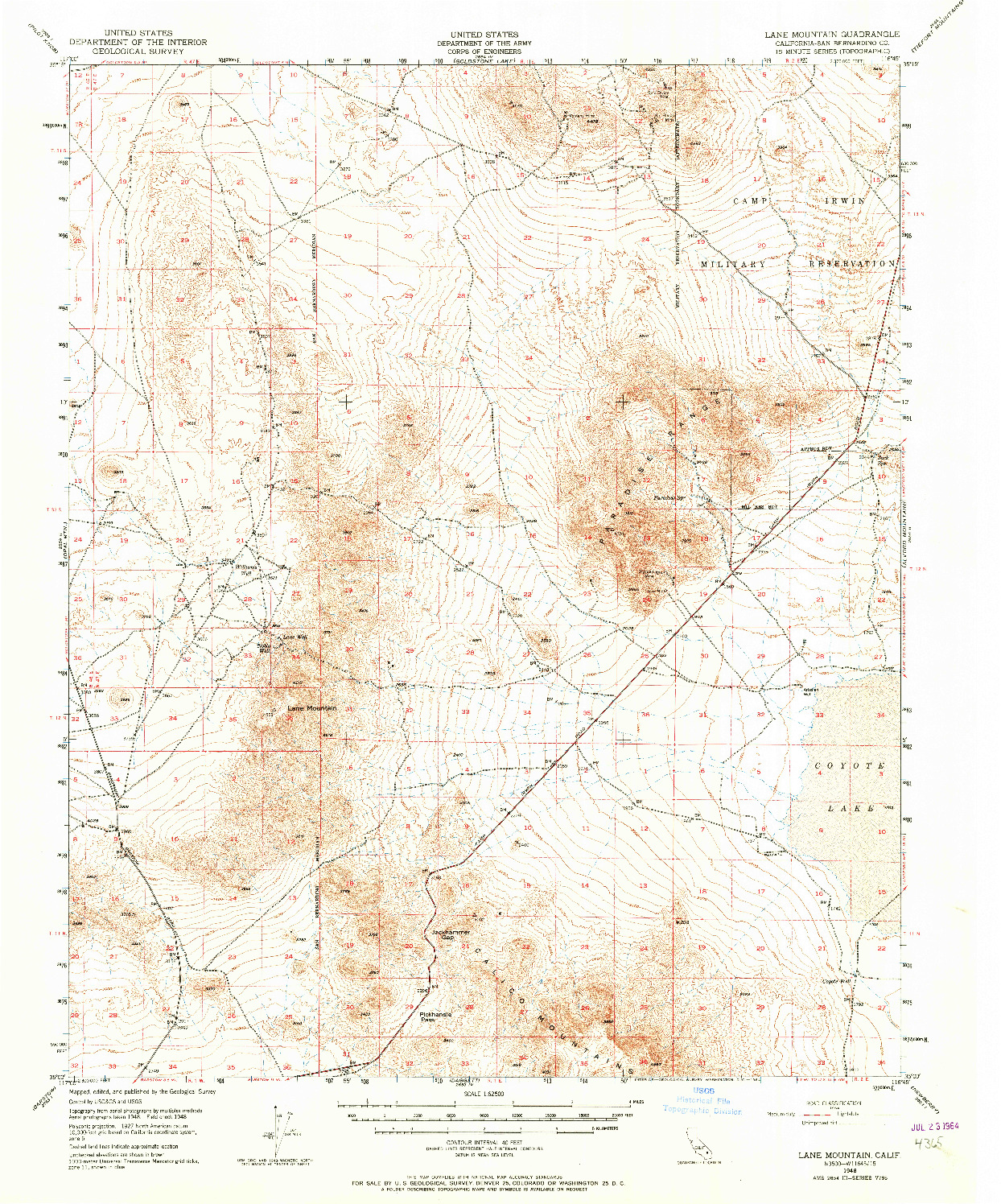 USGS 1:62500-SCALE QUADRANGLE FOR LANE MOUNTAIN, CA 1948