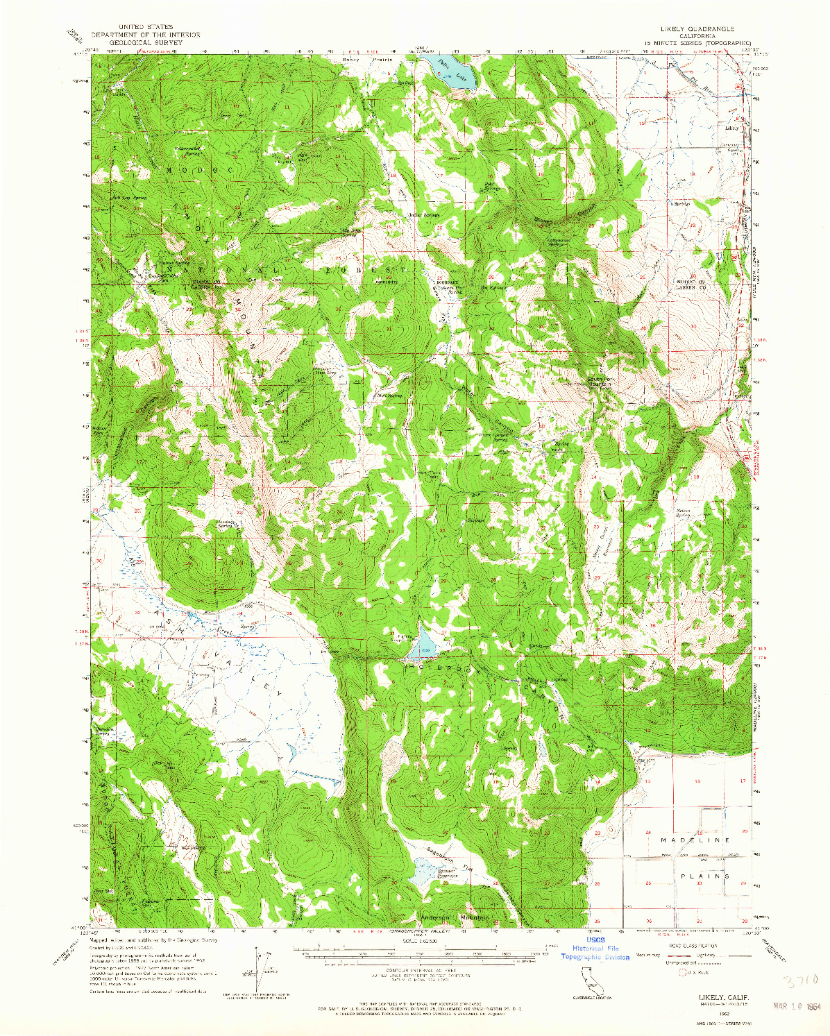 USGS 1:62500-SCALE QUADRANGLE FOR LIKELY, CA 1962