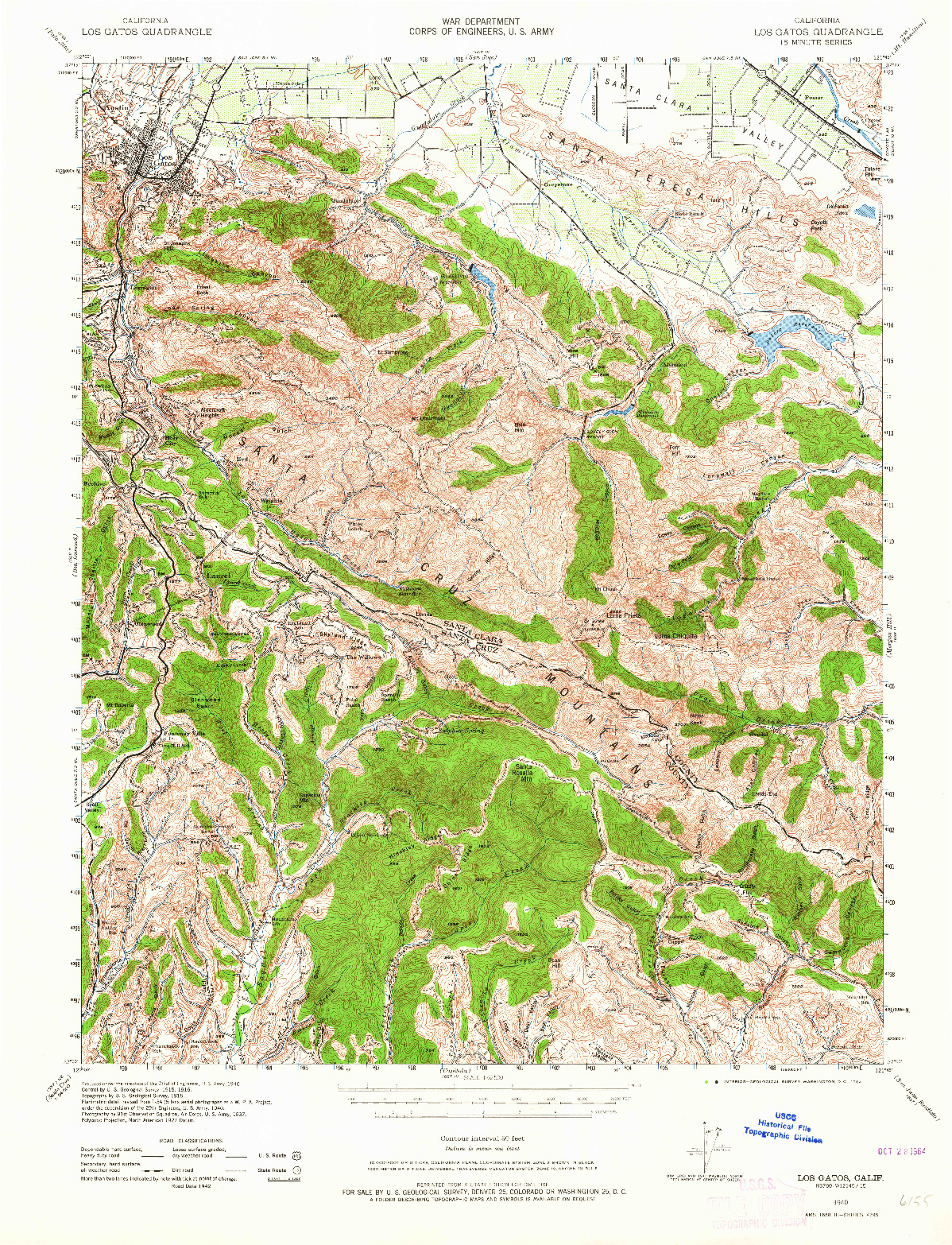 USGS 1:62500-SCALE QUADRANGLE FOR LOS GATOS, CA 1940