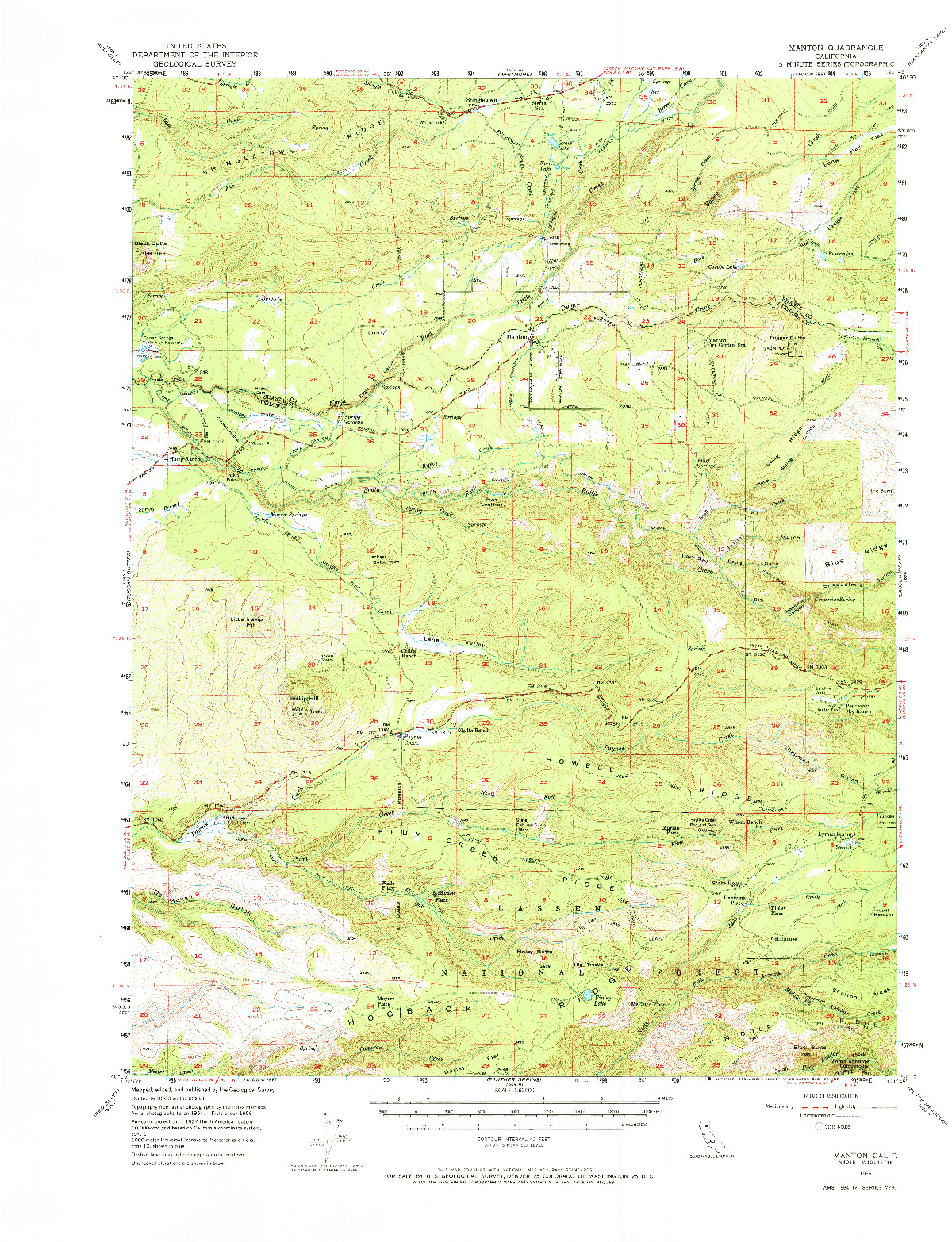 USGS 1:62500-SCALE QUADRANGLE FOR MANTON, CA 1956