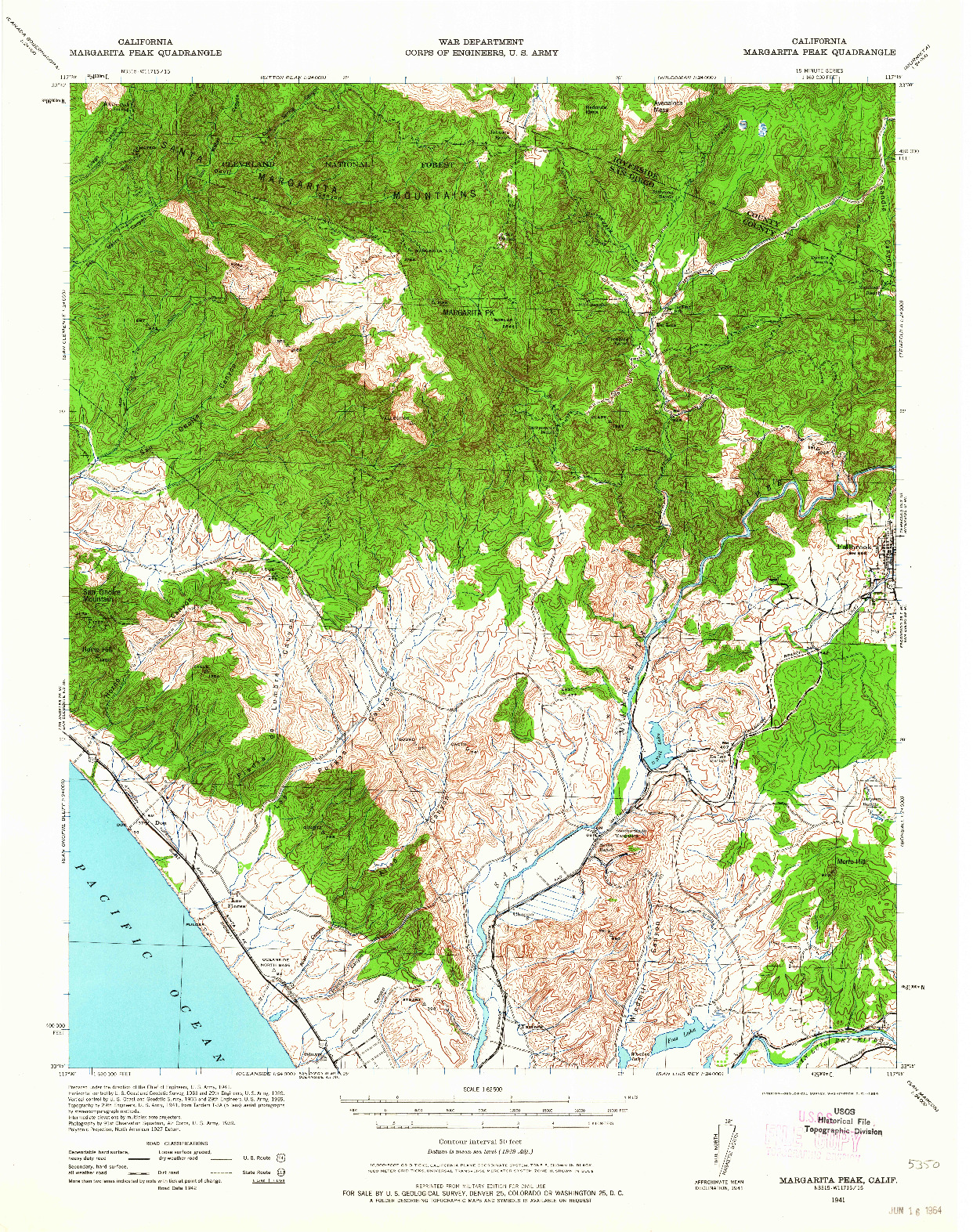 USGS 1:62500-SCALE QUADRANGLE FOR MARGARITA PEAK, CA 1954