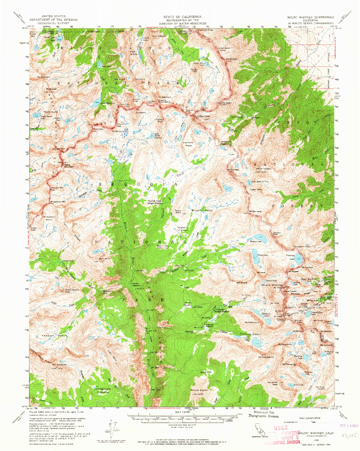 USGS 1:62500-SCALE QUADRANGLE FOR MOUNT WHITNEY, CA 1956