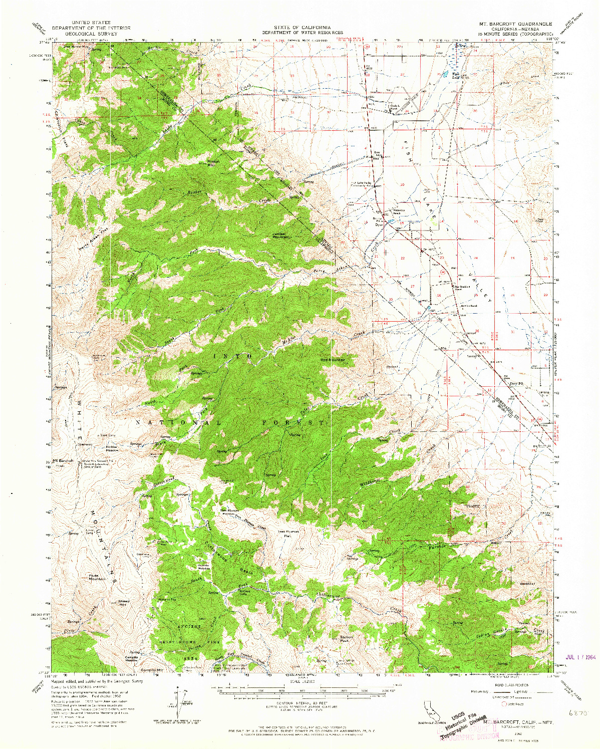 USGS 1:62500-SCALE QUADRANGLE FOR MT. BARCROFT, CA 1962