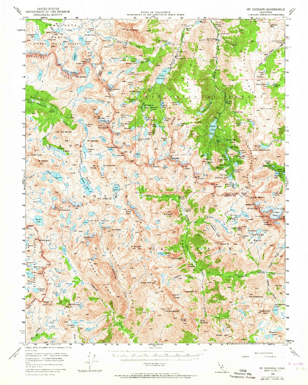 USGS 1:62500-SCALE QUADRANGLE FOR MT. GODDARD, CA 1957