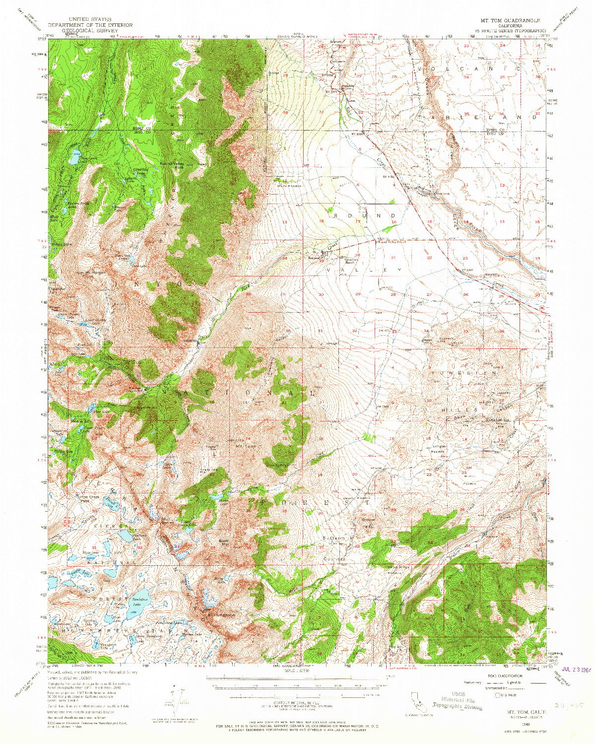 USGS 1:62500-SCALE QUADRANGLE FOR MT. TOM, CA 1949