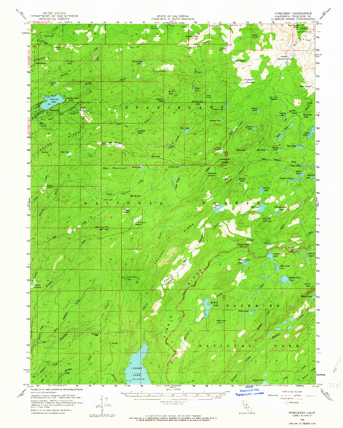 USGS 1:62500-SCALE QUADRANGLE FOR PINECREST, CA 1956