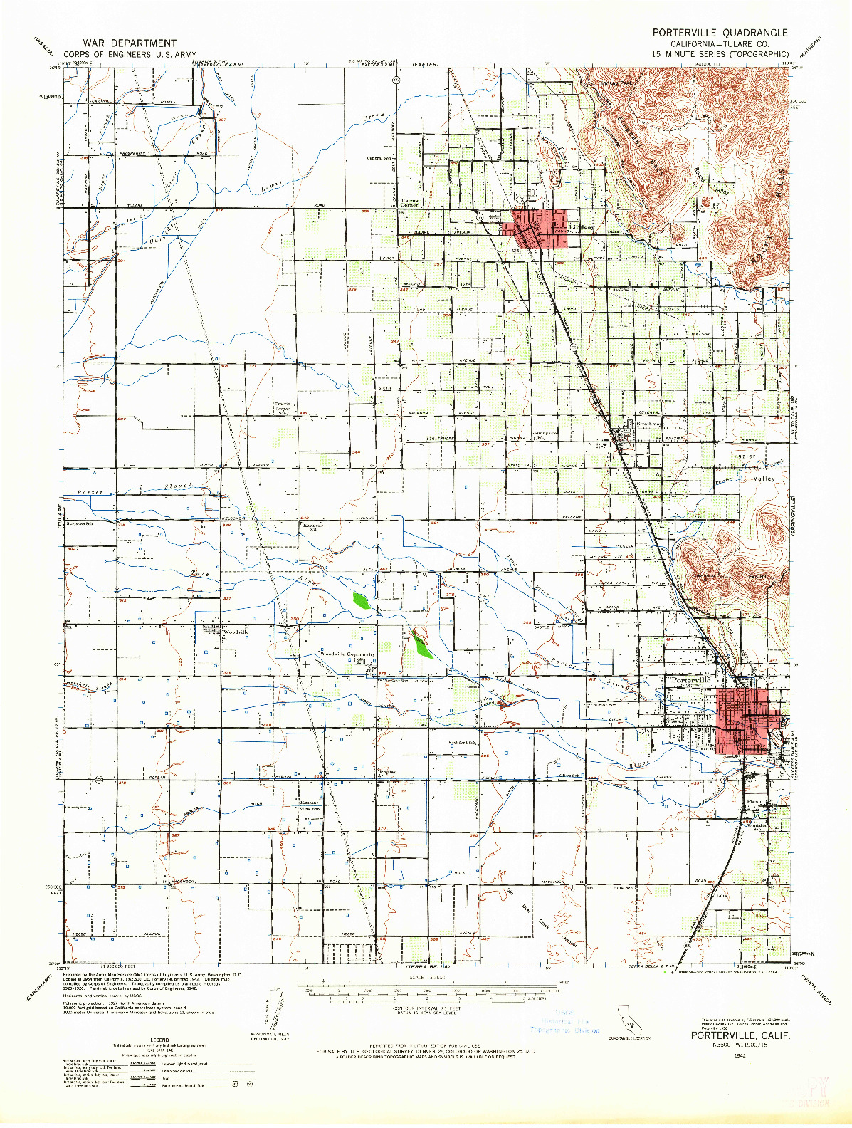 USGS 1:62500-SCALE QUADRANGLE FOR PORTERVILLE, CA 1942