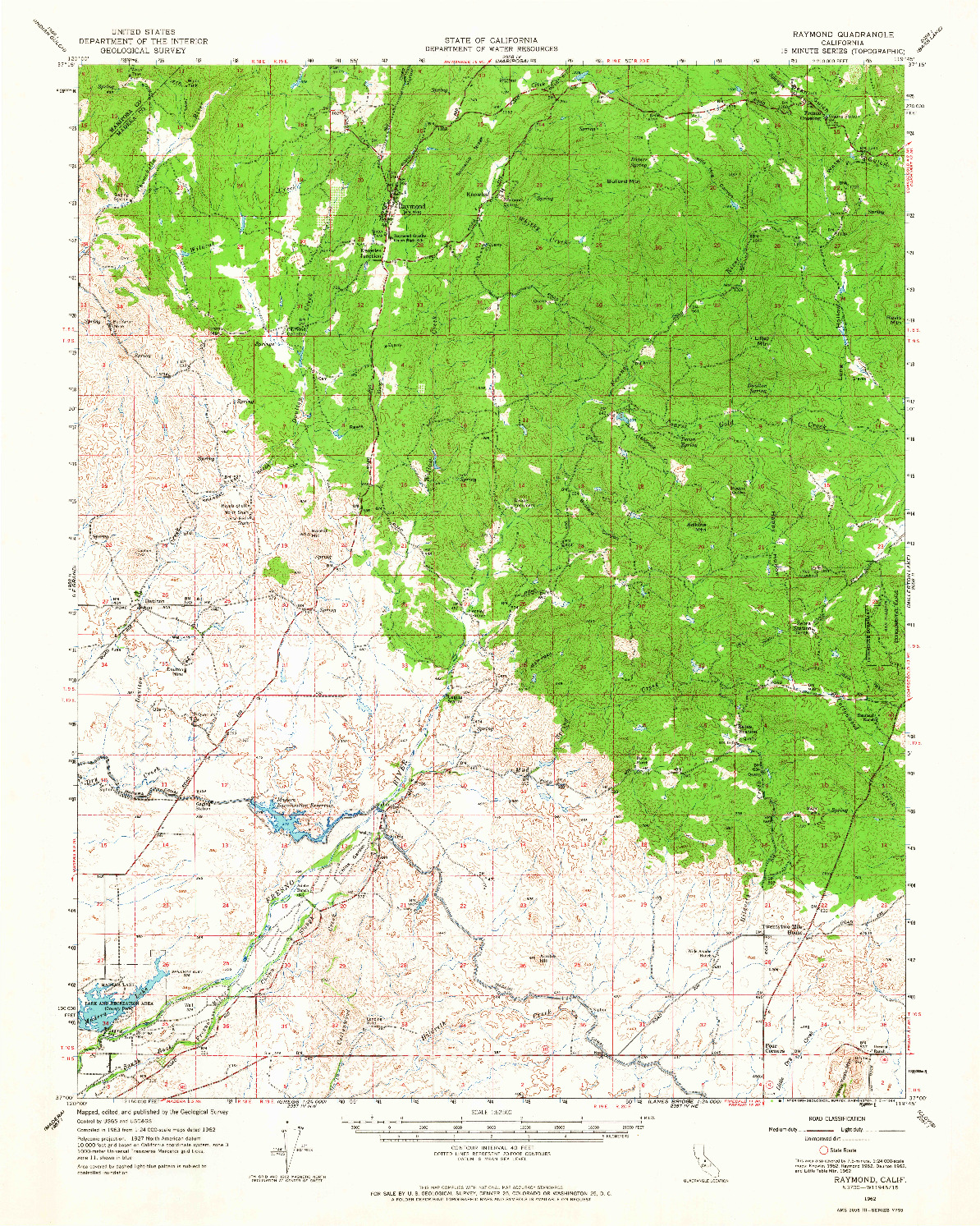 USGS 1:62500-SCALE QUADRANGLE FOR RAYMOND, CA 1962