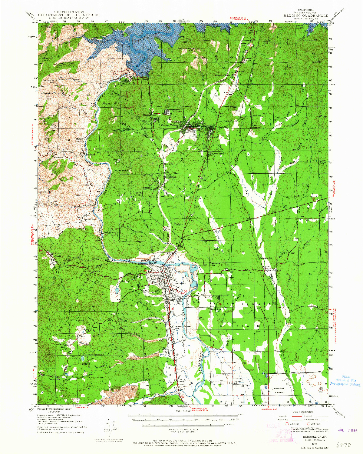 USGS 1:62500-SCALE QUADRANGLE FOR REDDING, CA 1944