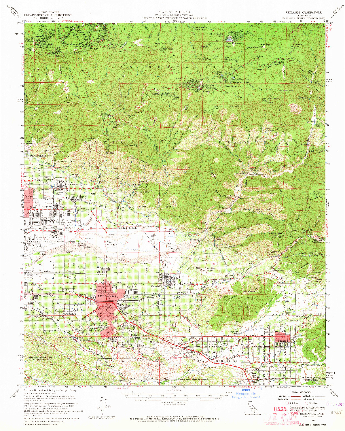 USGS 1:62500-SCALE QUADRANGLE FOR REDLANDS, CA 1954