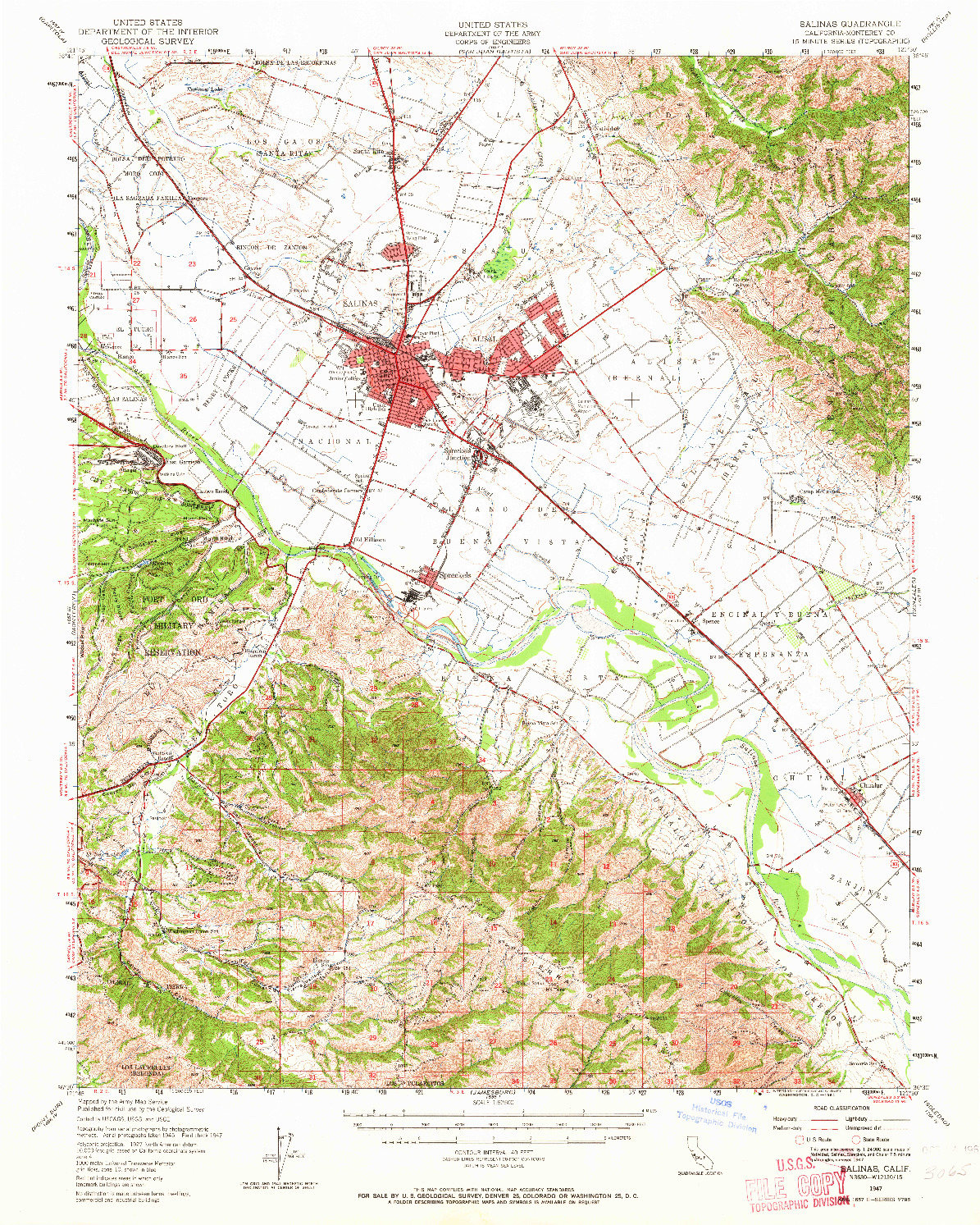 USGS 1:62500-SCALE QUADRANGLE FOR SALINAS, CA 1947