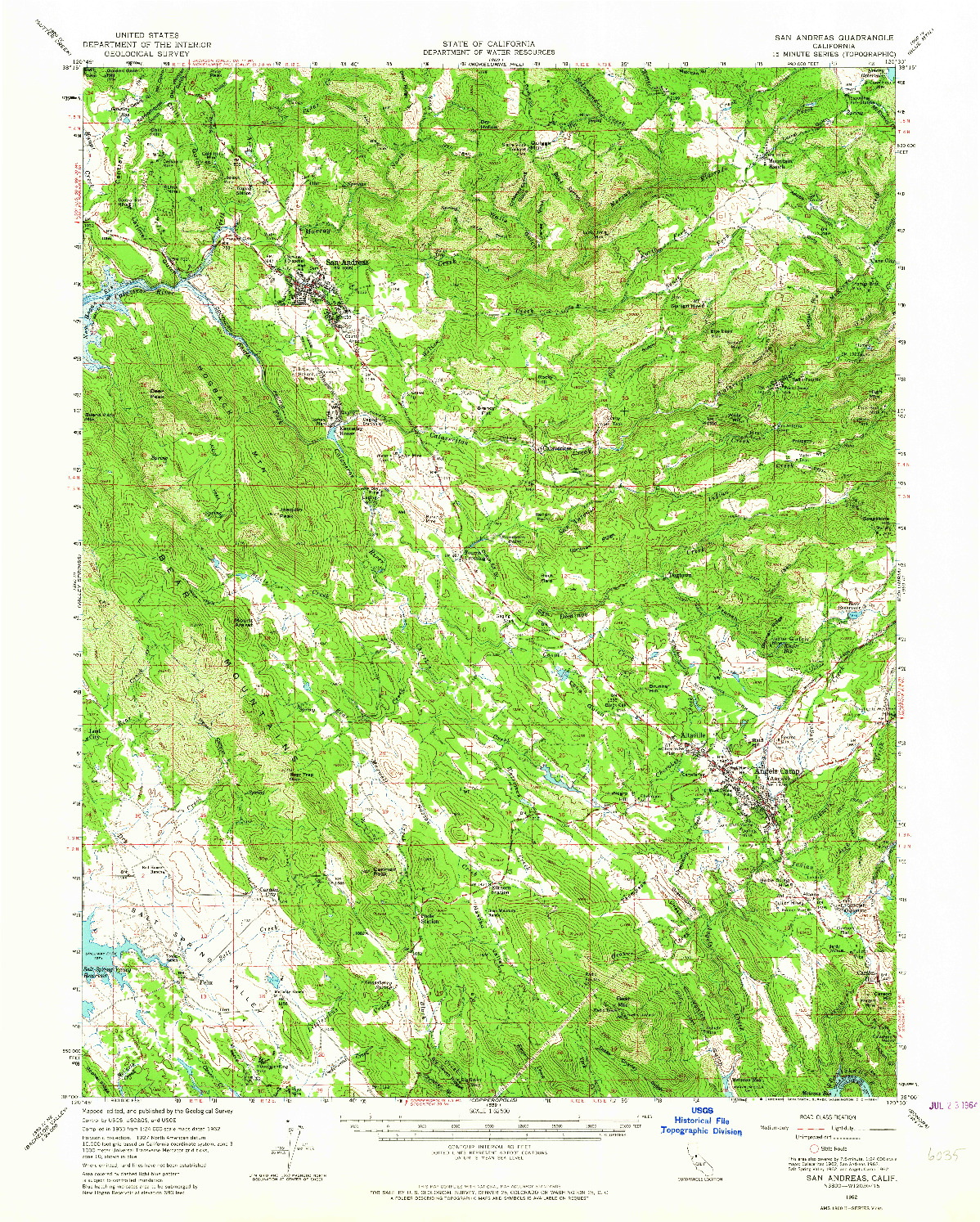 USGS 1:62500-SCALE QUADRANGLE FOR SAN ANDREAS, CA 1962
