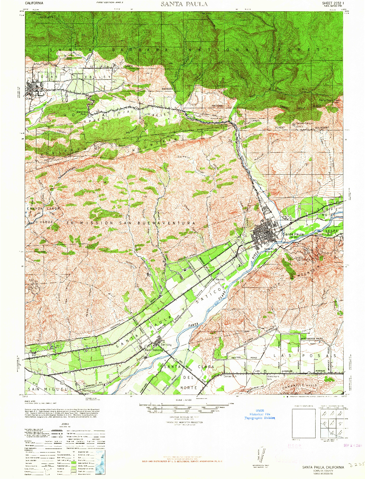 USGS 1:62500-SCALE QUADRANGLE FOR SANTA PAULA, CA 1964