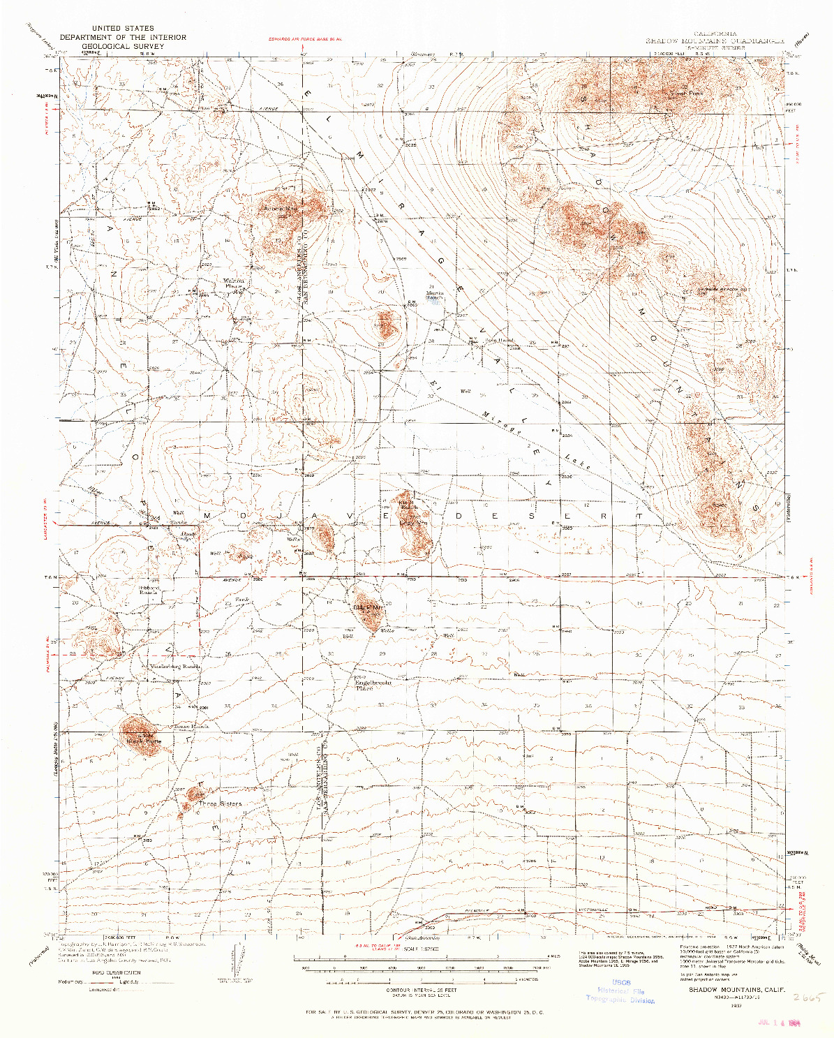 USGS 1:62500-SCALE QUADRANGLE FOR SHADOW MOUNTAINS, CA 1937