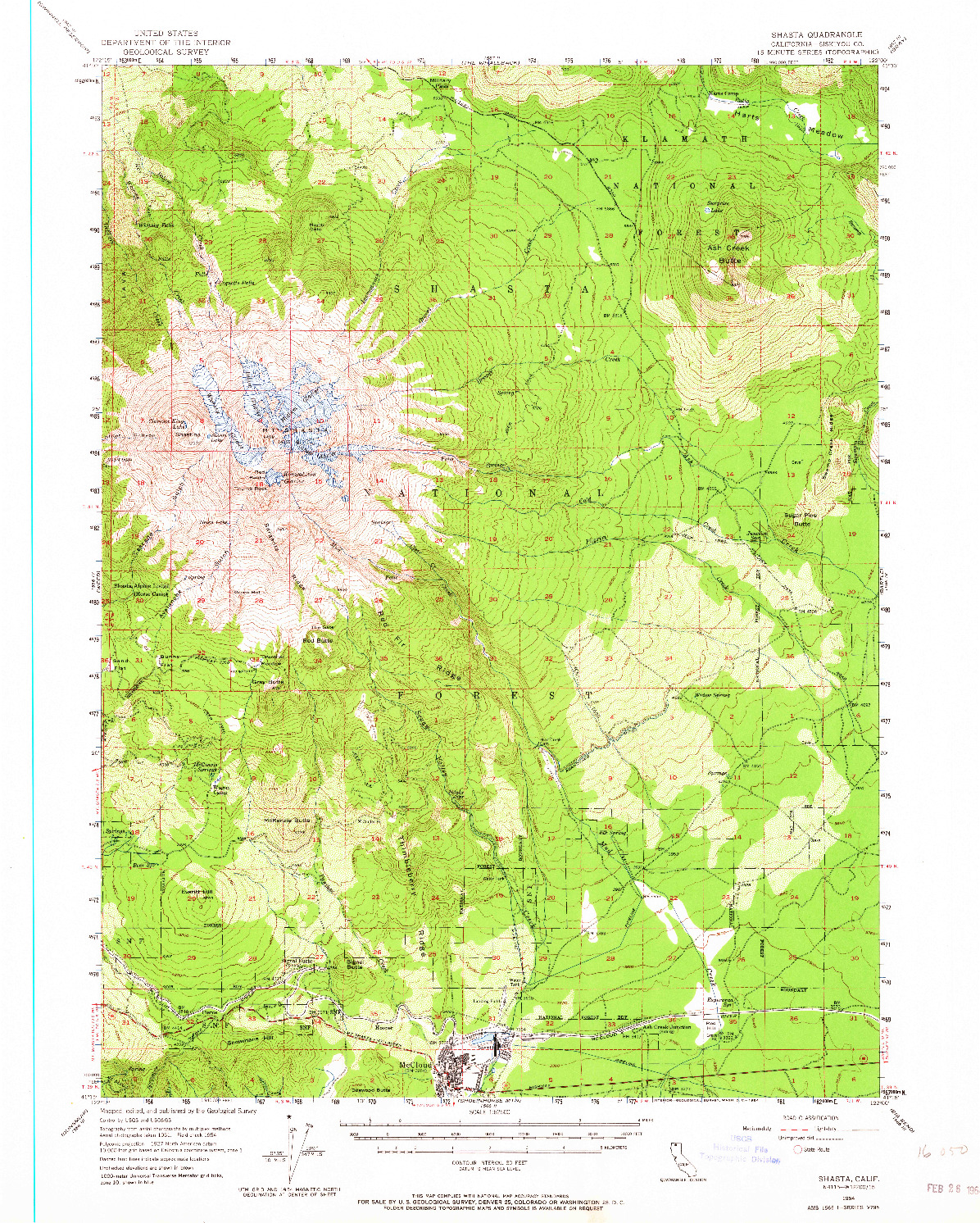 USGS 1:62500-SCALE QUADRANGLE FOR SHASTA, CA 1954