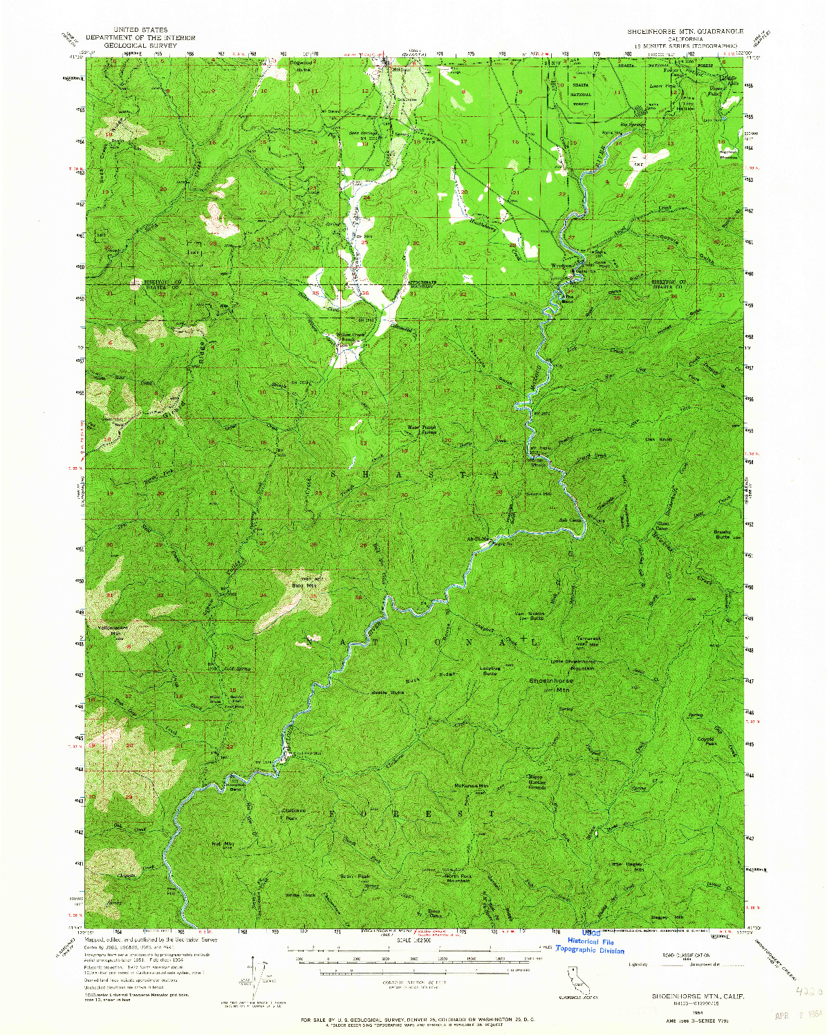 USGS 1:62500-SCALE QUADRANGLE FOR SHOEINHORSE MOUNTAIN, CA 1954