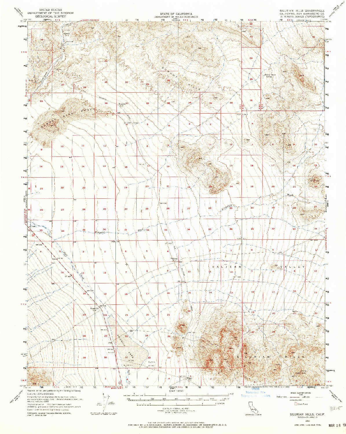 USGS 1:62500-SCALE QUADRANGLE FOR SILURIAN HILLS, CA 1956