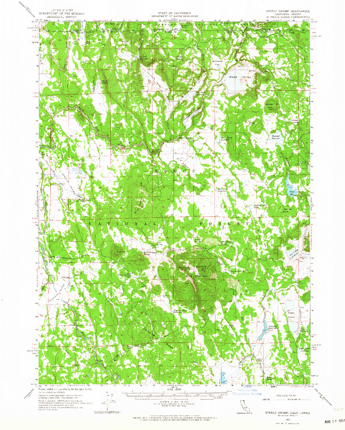 USGS 1:62500-SCALE QUADRANGLE FOR STEELE SWAMP, CA 1962