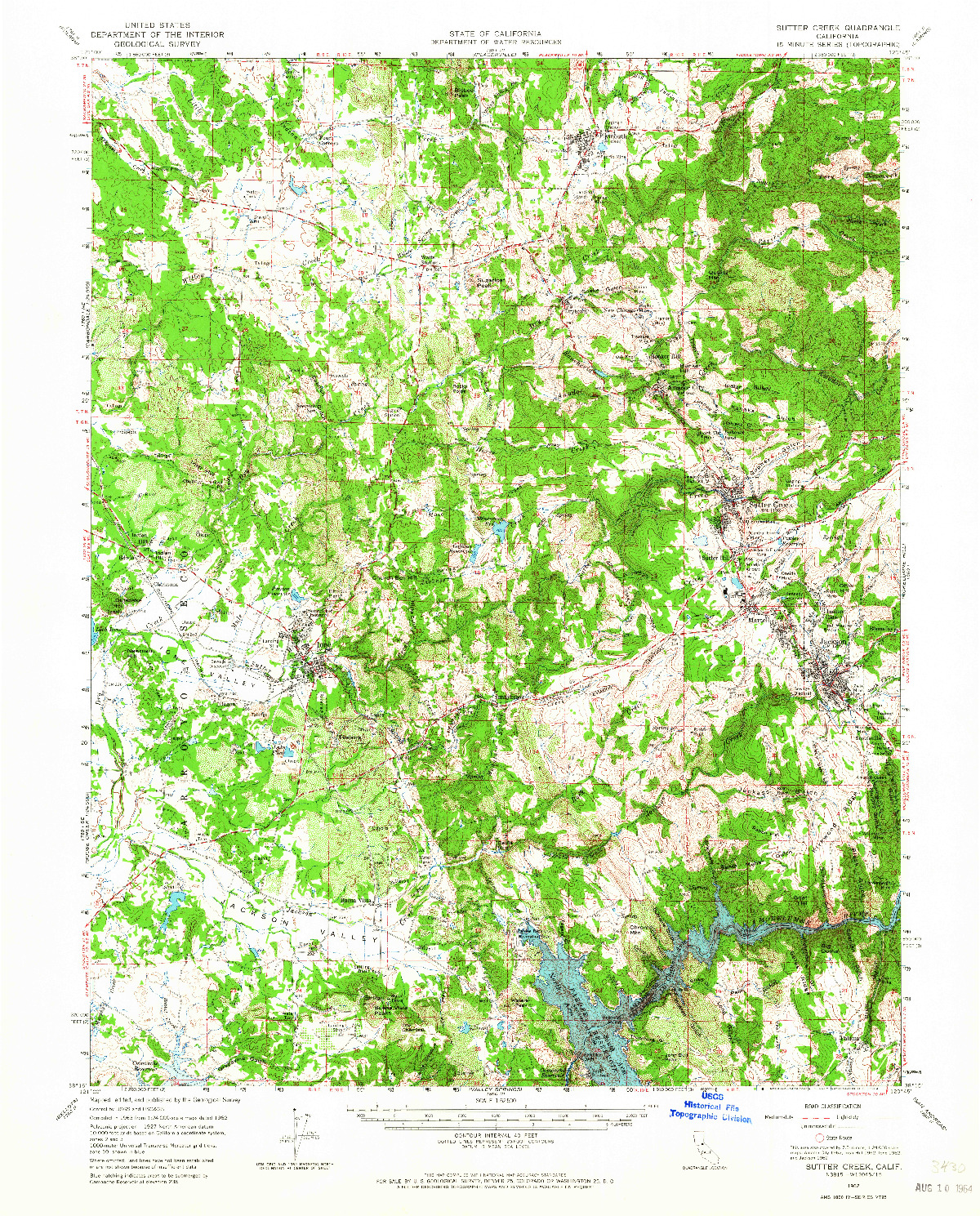 USGS 1:62500-SCALE QUADRANGLE FOR SUTTER CREEK, CA 1962