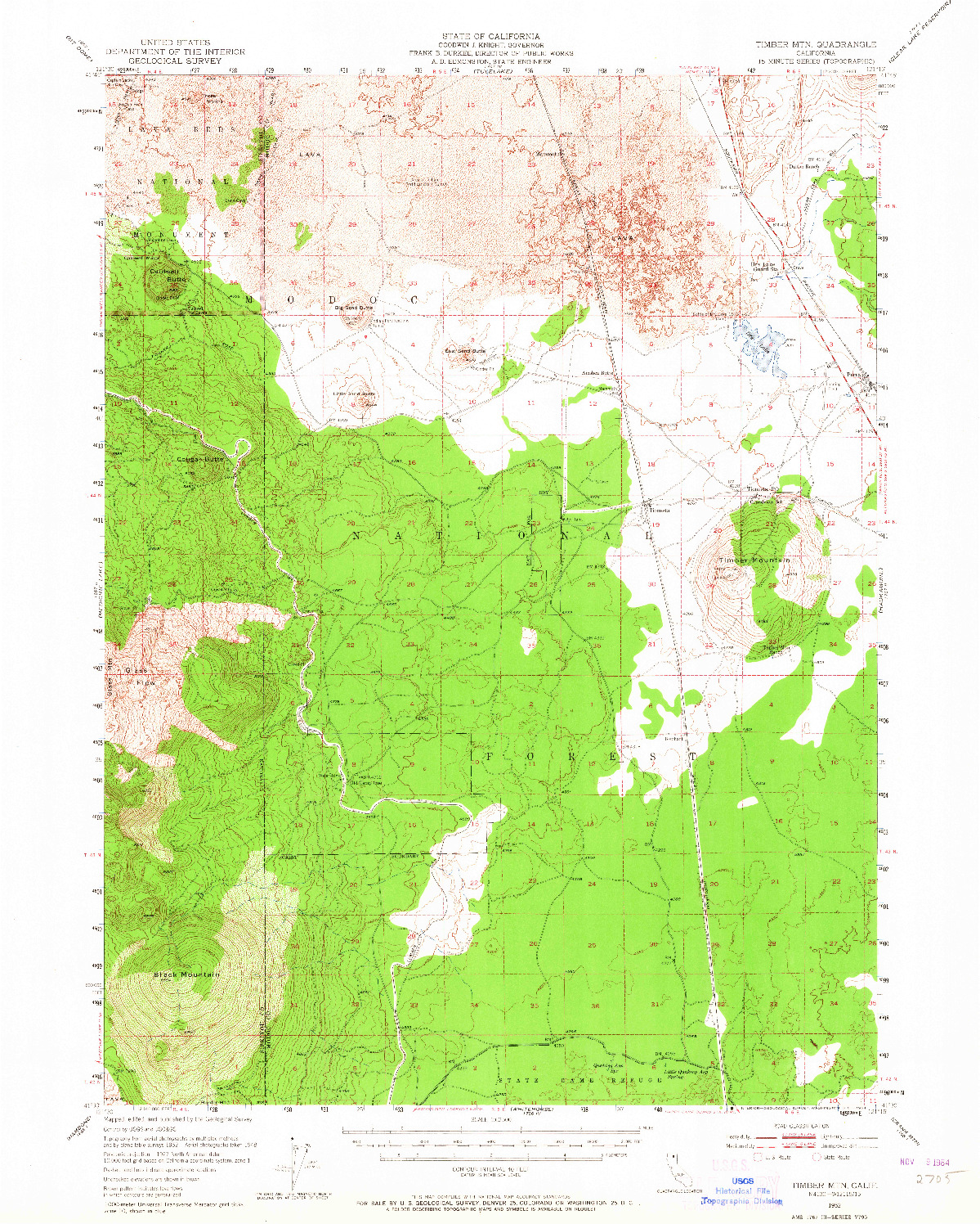 USGS 1:62500-SCALE QUADRANGLE FOR TIMBER MOUNTAIN, CA 1952