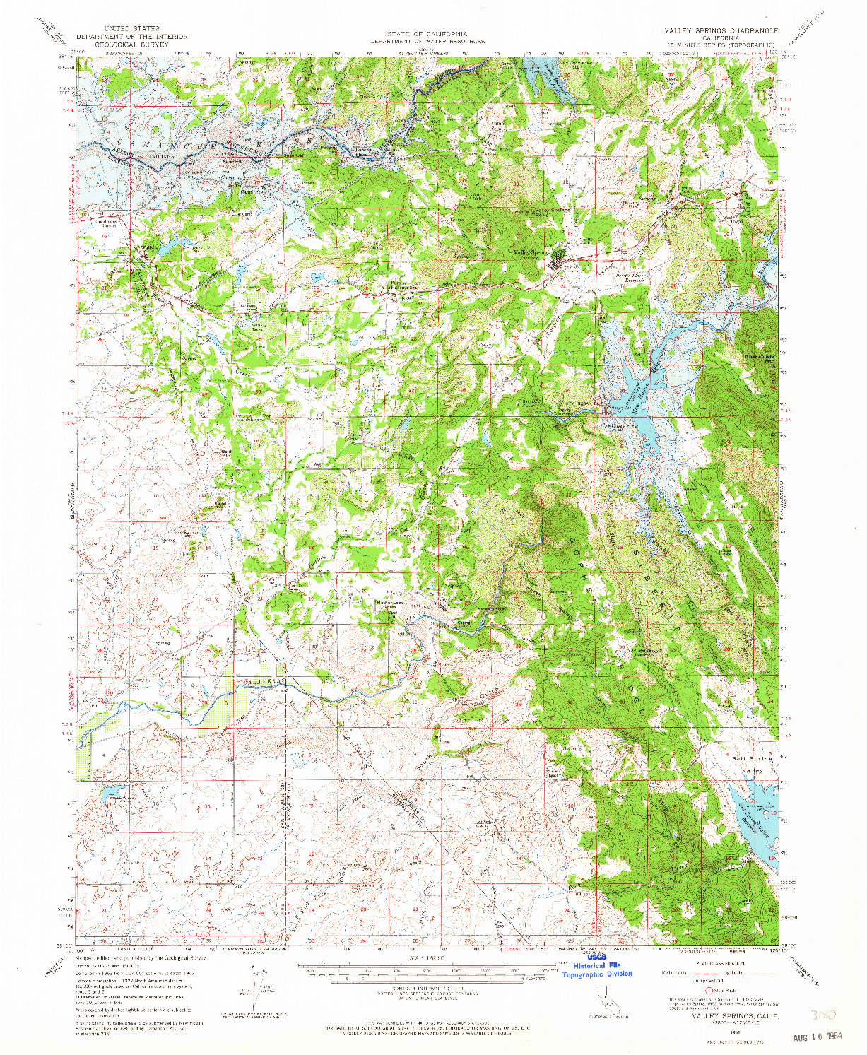 USGS 1:62500-SCALE QUADRANGLE FOR VALLEY SPRINGS, CA 1962