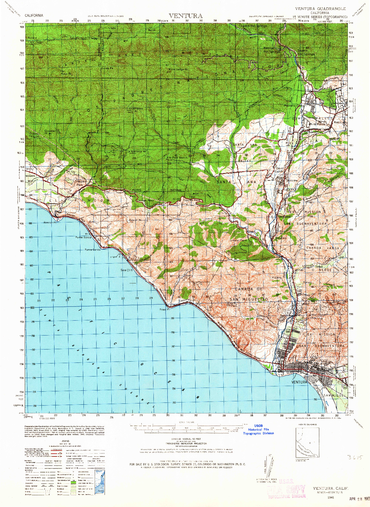 USGS 1:62500-SCALE QUADRANGLE FOR VENTURA, CA 1941
