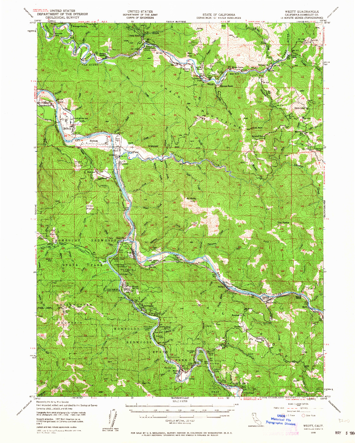 USGS 1:62500-SCALE QUADRANGLE FOR WEOTT, CA 1949