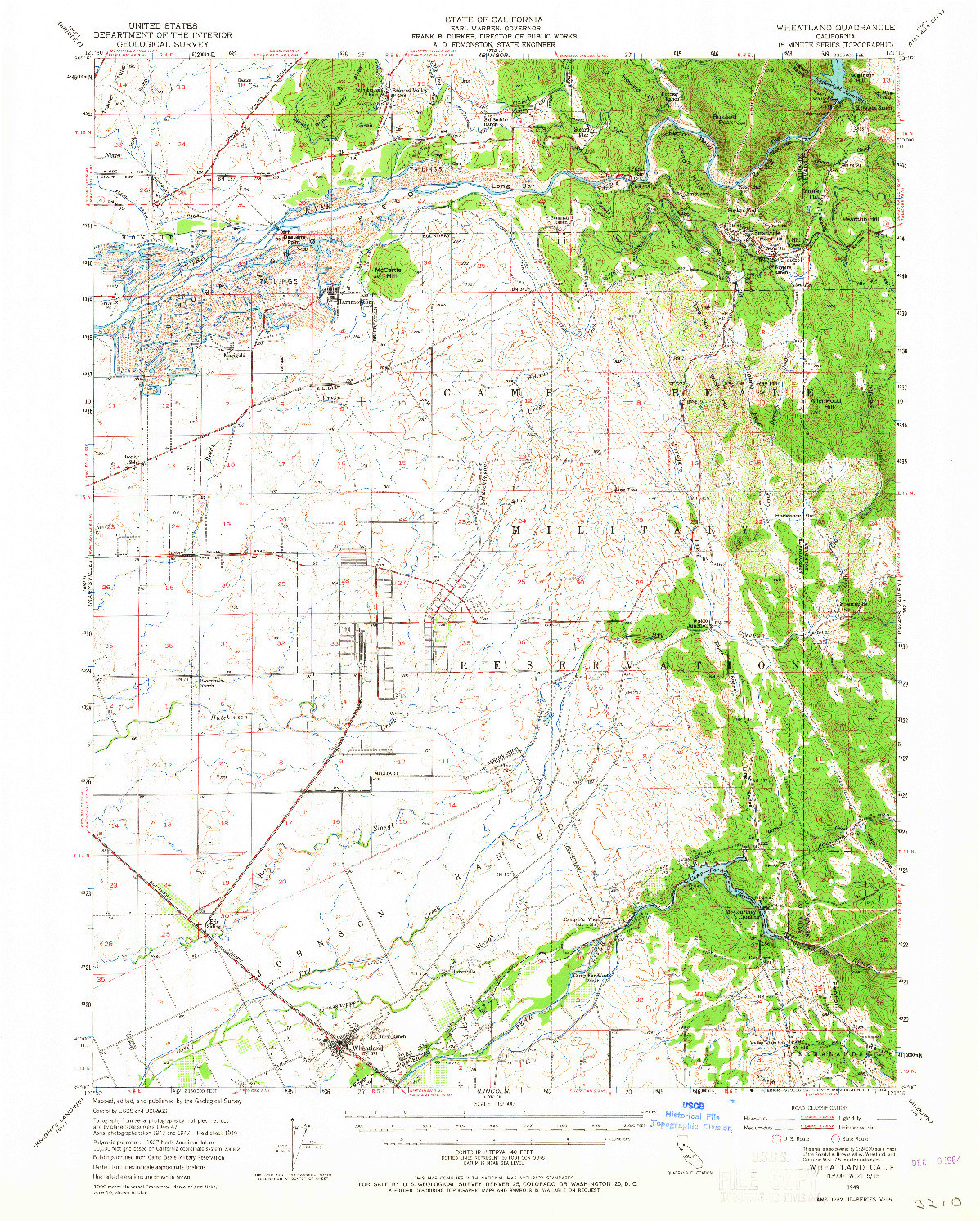 USGS 1:62500-SCALE QUADRANGLE FOR WHEATLAND, CA 1949