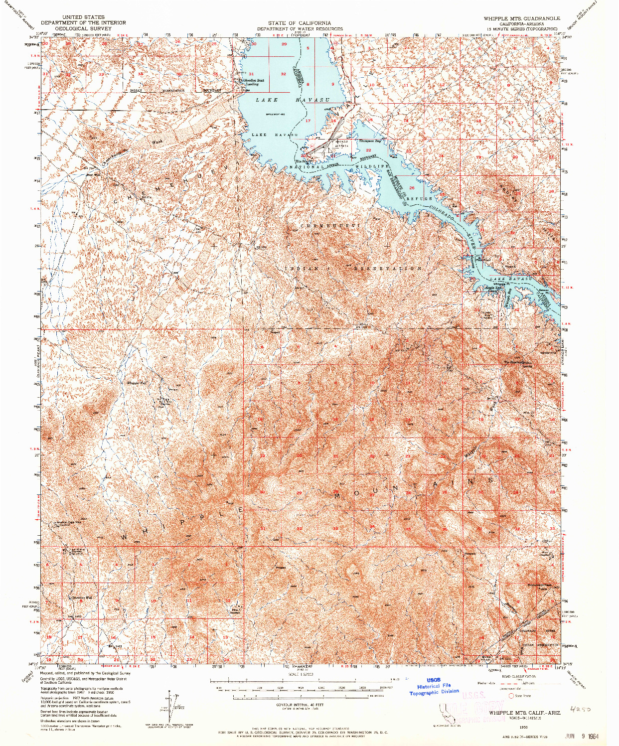USGS 1:62500-SCALE QUADRANGLE FOR WHIPPLE MTS, CA 1950