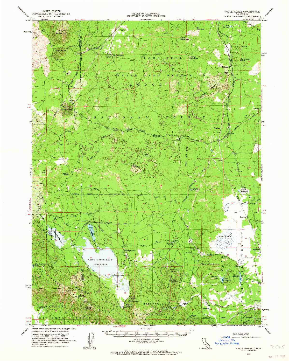 USGS 1:62500-SCALE QUADRANGLE FOR WHITE HORSE, CA 1962