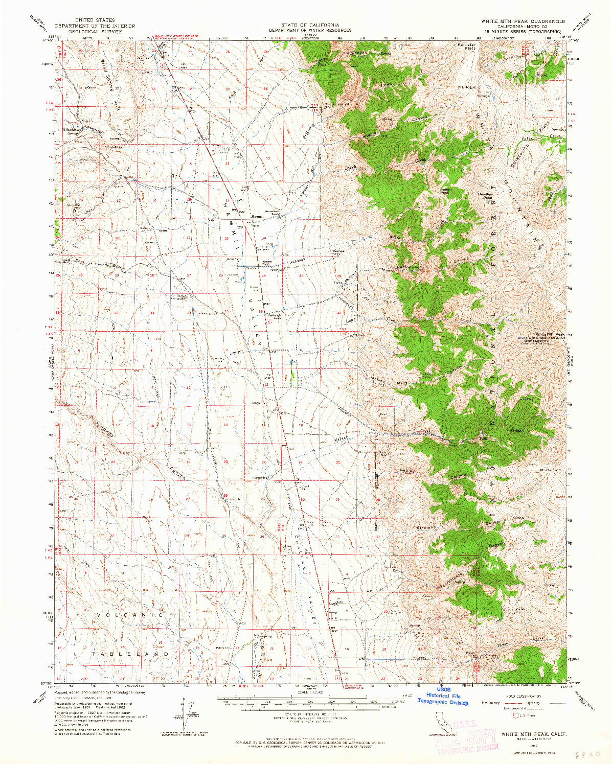 USGS 1:62500-SCALE QUADRANGLE FOR WHITE MTN, CA 1962