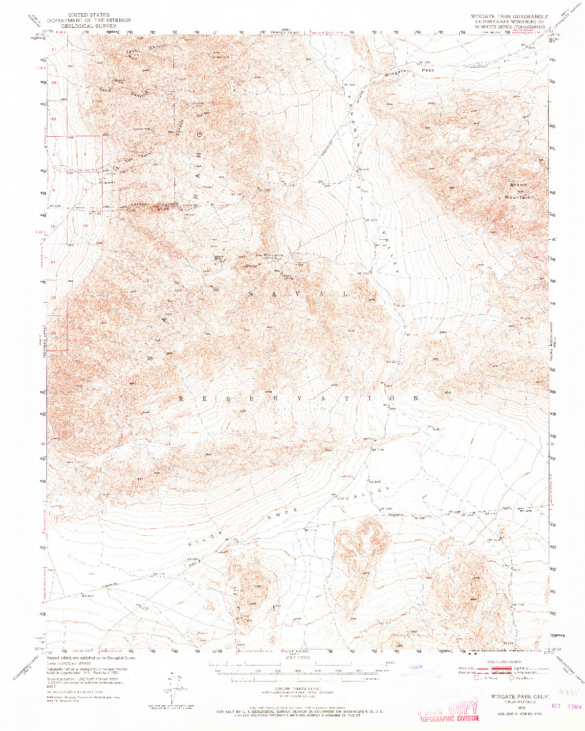 USGS 1:62500-SCALE QUADRANGLE FOR WINGATE PASS, CA 1950