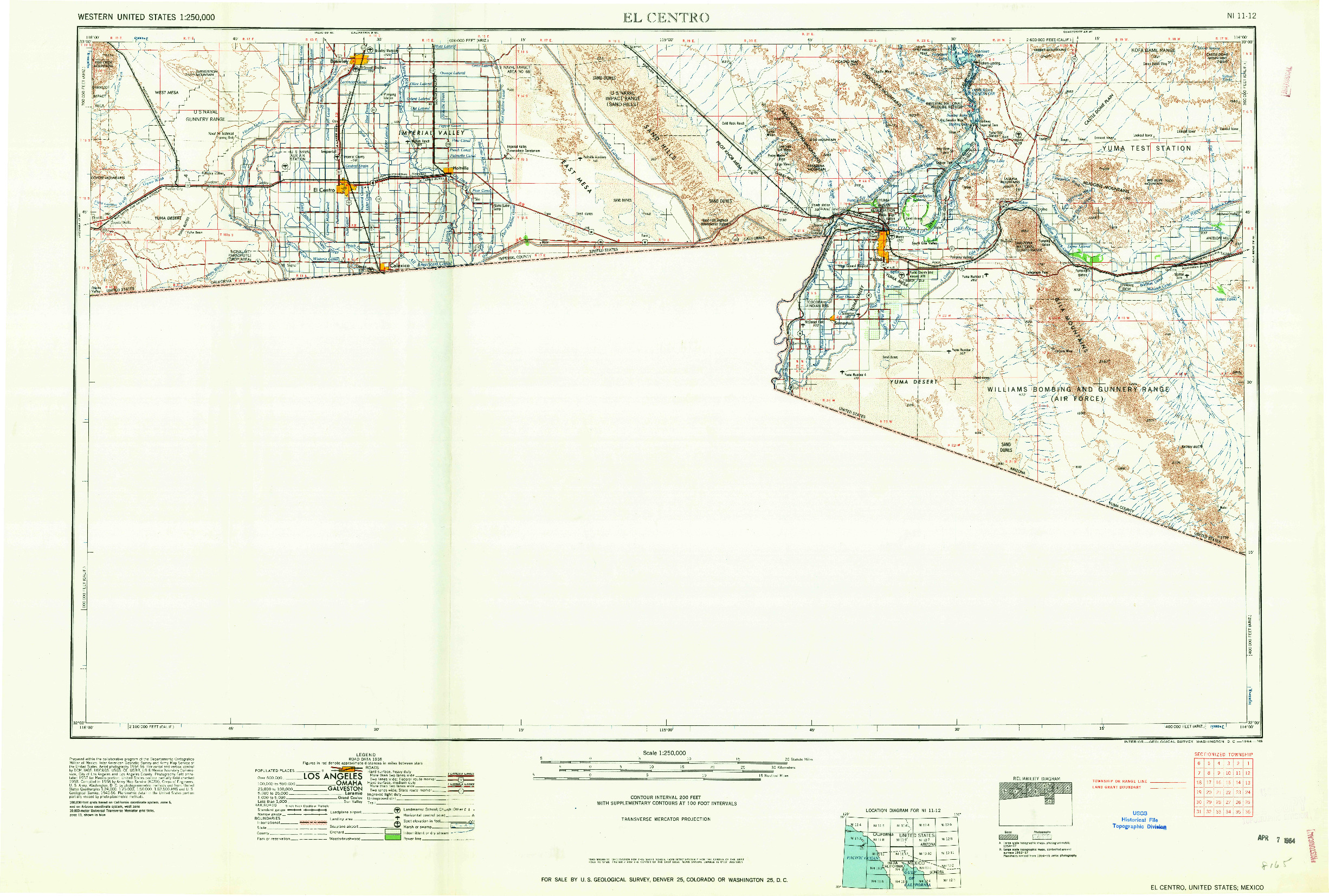 USGS 1:250000-SCALE QUADRANGLE FOR EL CENTRO, CA 1964