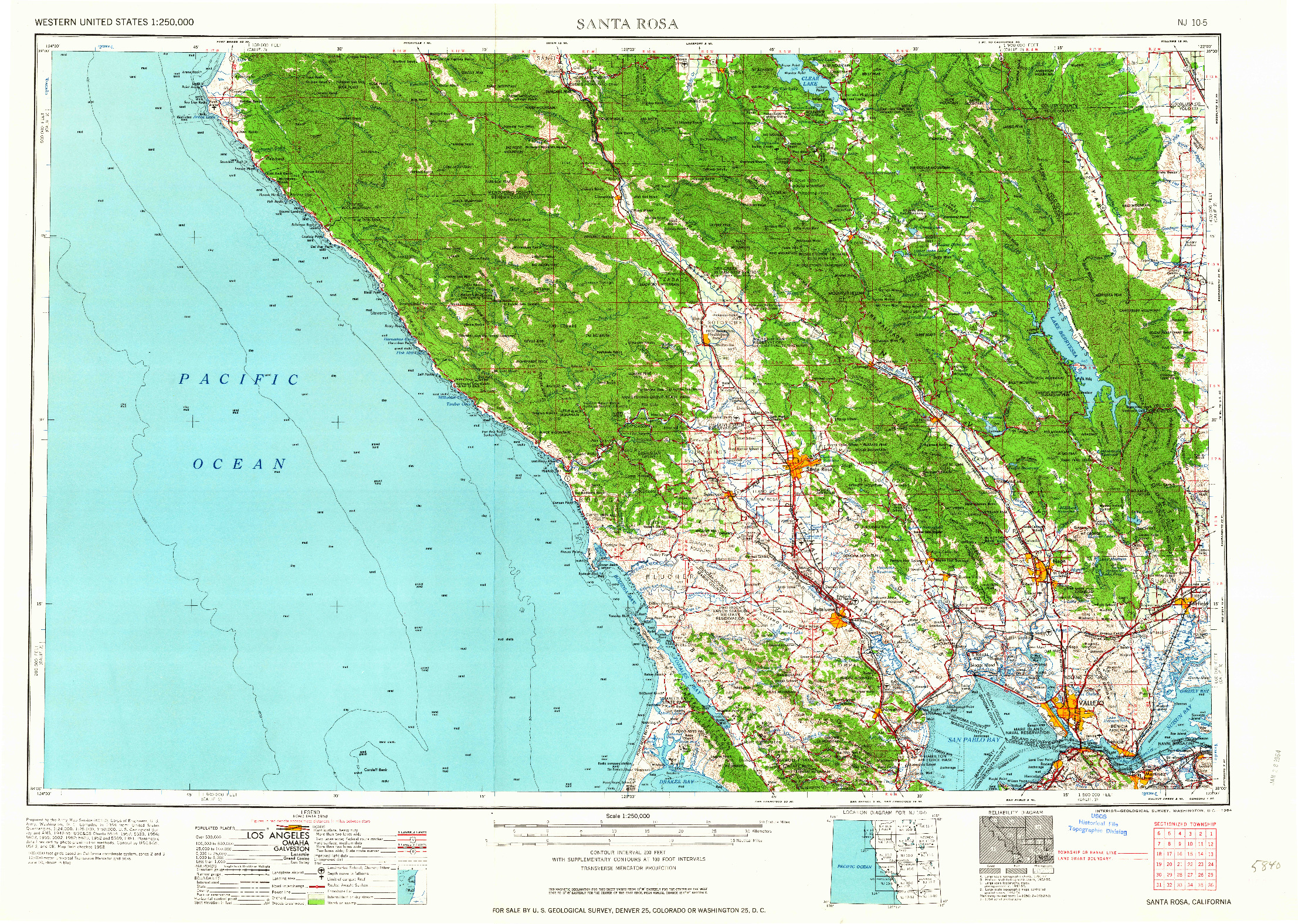 USGS 1:250000-SCALE QUADRANGLE FOR SANTA ROSA, CA 1964