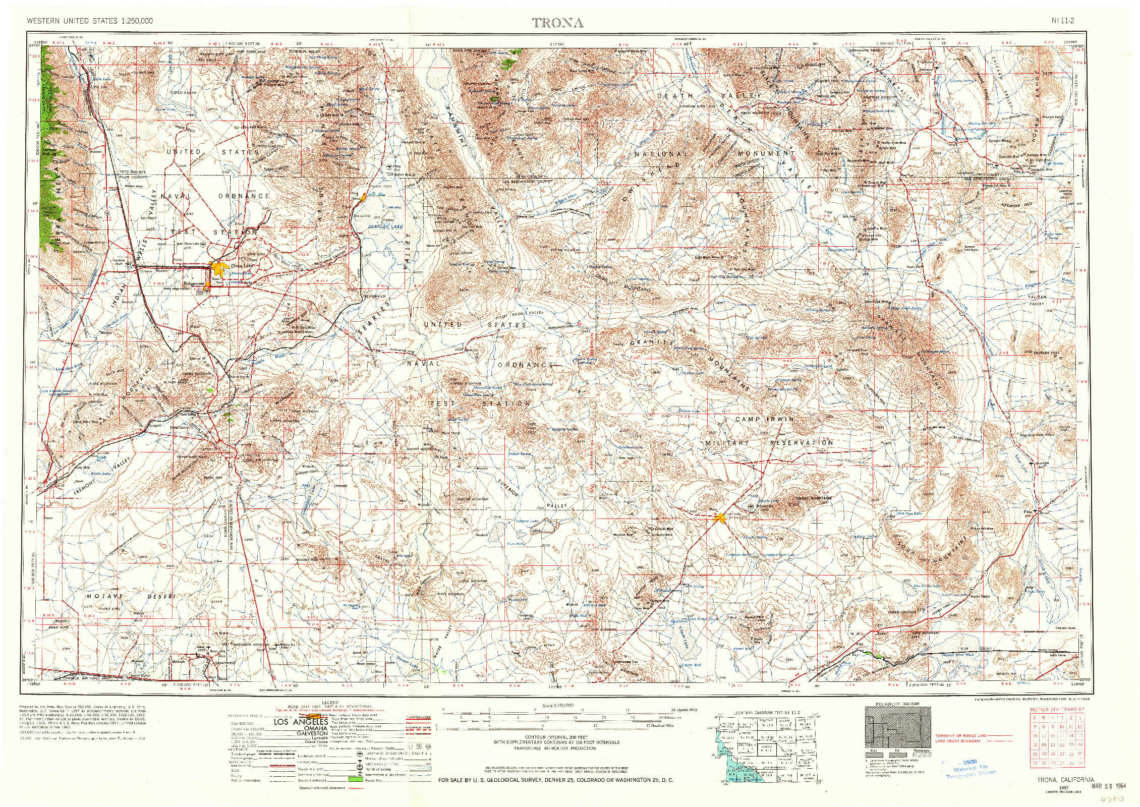 USGS 1:250000-SCALE QUADRANGLE FOR TRONA, CA 1957
