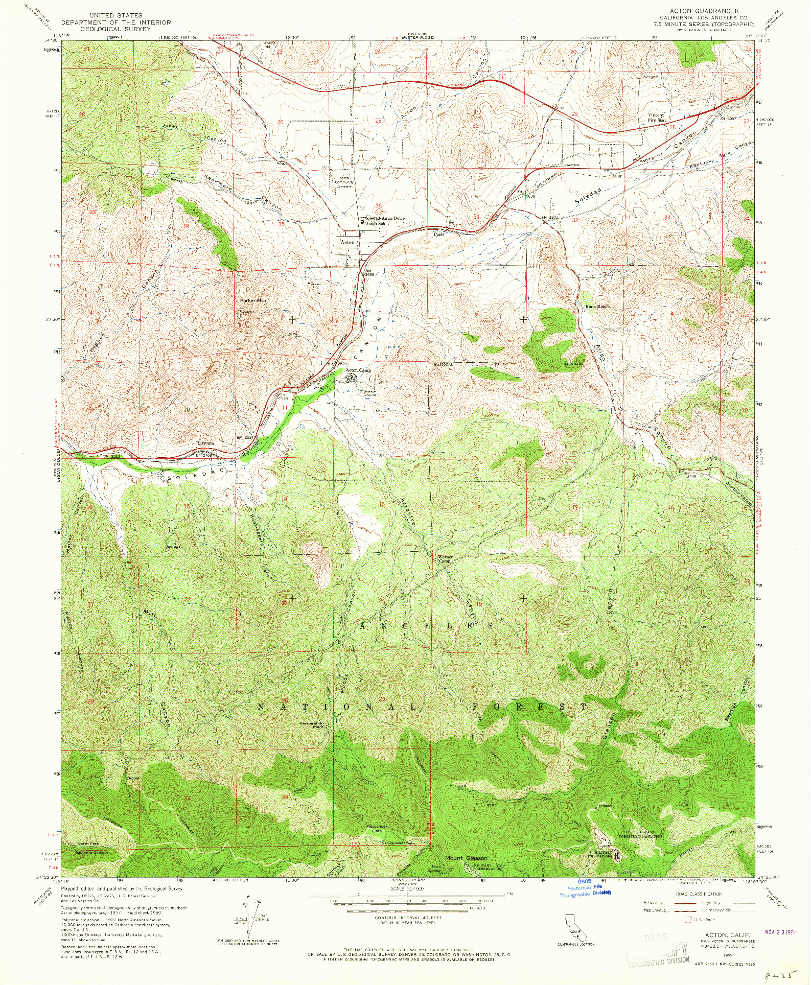 USGS 1:24000-SCALE QUADRANGLE FOR ACTON, CA 1959