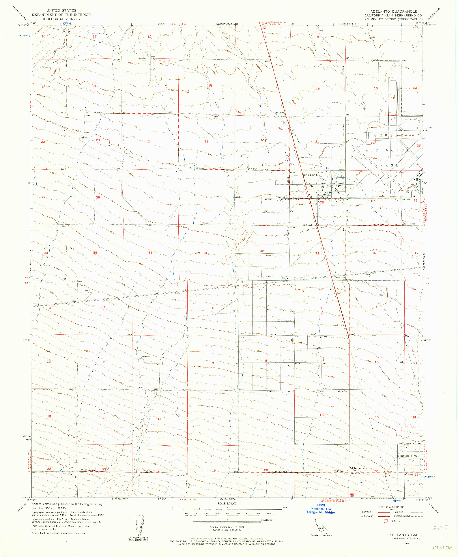 USGS 1:24000-SCALE QUADRANGLE FOR ADELANTO, CA 1956