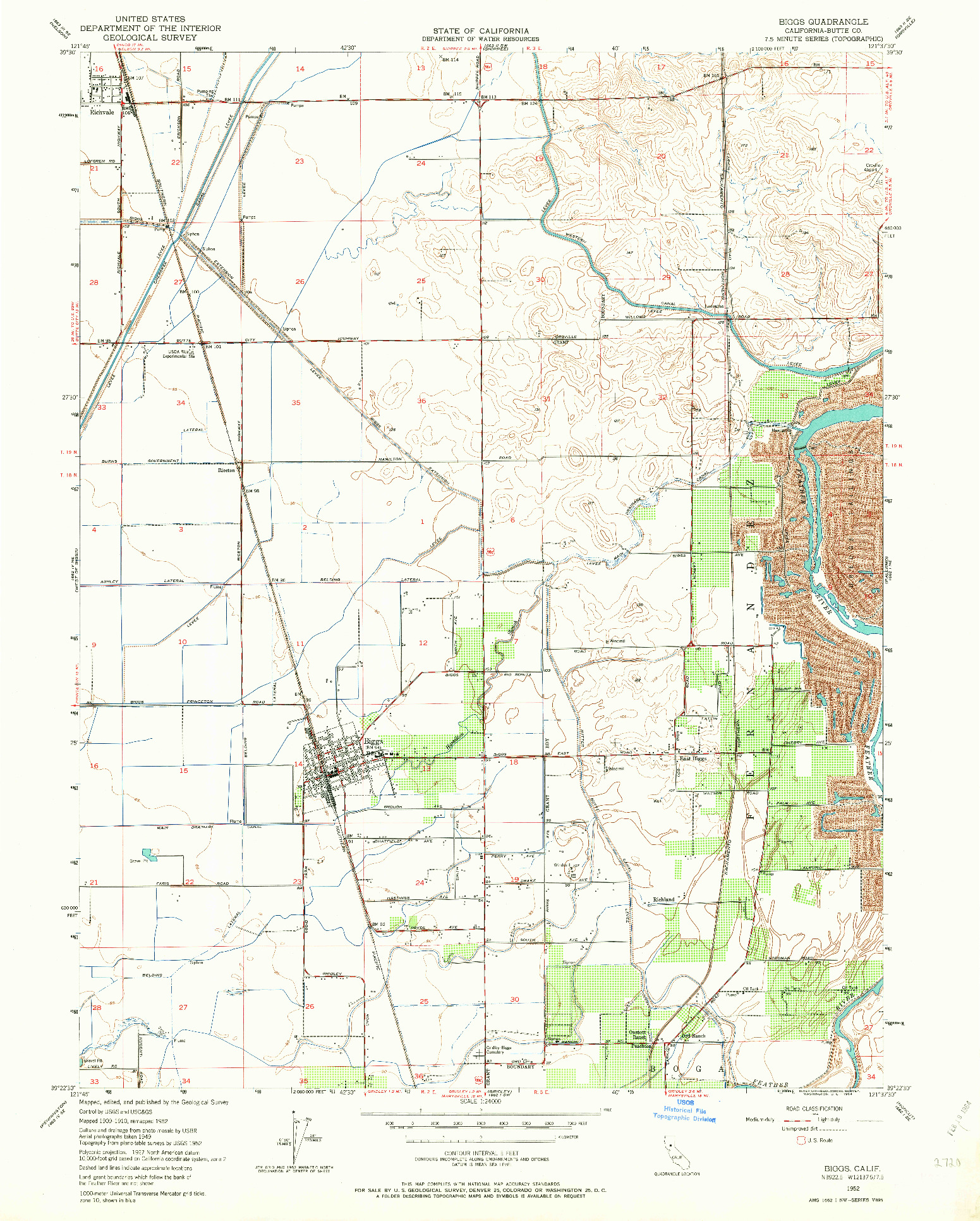 USGS 1:24000-SCALE QUADRANGLE FOR BIGGS, CA 1952