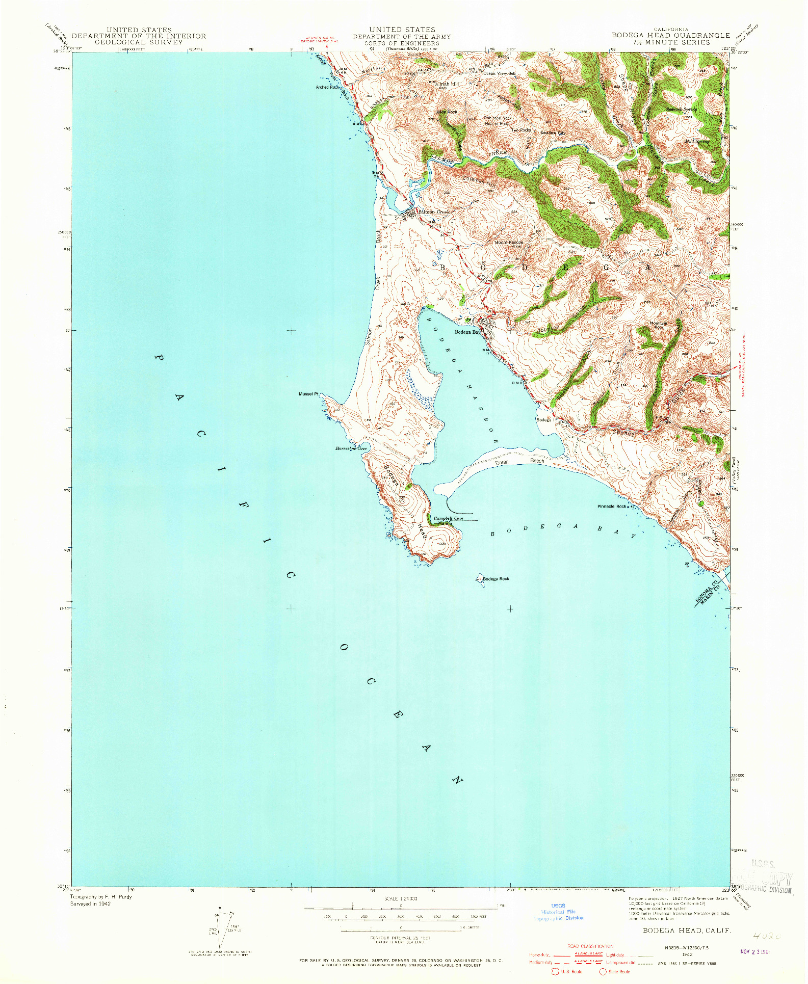 USGS 1:24000-SCALE QUADRANGLE FOR BODEGA HEAD, CA 1942